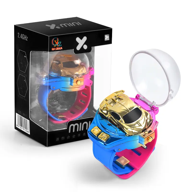 Cute mini wrist racing car watch gradient color remote control car toy 2.4G RC alloy rechargeable small car watch