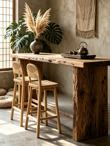 Table de <span class=keywords><strong>bar</strong></span> murale en bois massif de récupération, <span class=keywords><strong>style</strong></span> <span class=keywords><strong>industriel</strong></span>, usage commercial, avec tabourets hauts et <span class=keywords><strong>mini</strong></span>-<span class=keywords><strong>bar</strong></span> à bande étroite - Product Image 3