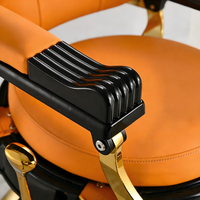 Fauteuil de Salon Hydraulique de Luxe Vintage, Chaise de Barbier en Cuir Orange Doré avec Dossier Capitonnée, Repose-Pieds et Appui-Tête pour Salon