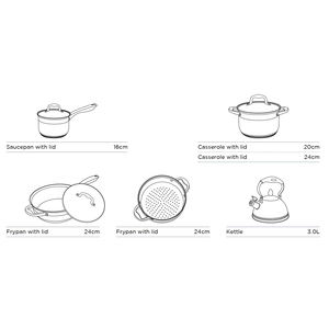 Batterie de cuisine 11 pièces à poignée en acier inoxydable poli miroir Design moderne Matériau métallique - Product Image 5