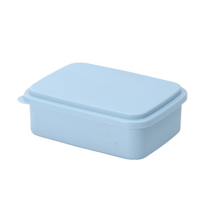 Lonchera rectangular de plástico con múltiples compartimentos y tapa para estudiantes y trabajadores de oficina, apta para microondas, en azul, rosa y blanco. - Product Image 5