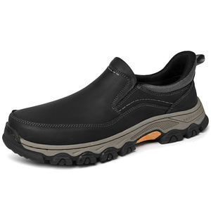 Mocassins pour hommes en cuir PU rétro britannique, à enfiler, semelle en caoutchouc, doublure en peluche, chaussures décontractées tendance - Product Image 5