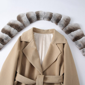 लक्जरी बड़े असली फर कॉलर हैंडमेड ऊन कोट उच्च गुणवत्ता वाली सर्दियों गर्म बेल्ट वाली महिला कोट - Product Image 3