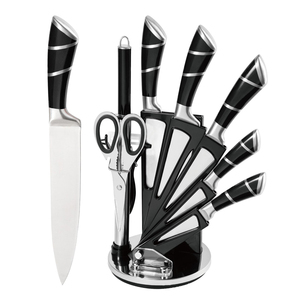 Afilador de chef de acero inoxidable para cocina, 9 Uds., pelador de cizalla, juego de cuchillos de cocina con mango de <span class=keywords><strong>herradura</strong></span> hueca - Product Image 1