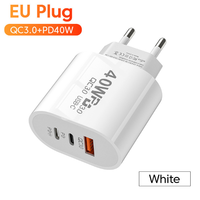 Cargador Rápido Dual PD + USB de 40W con Enchufe Estándar EU/US, Cargador de Pared Portátil con 1 USB y 2 PD para Carga Rápida de Teléfonos