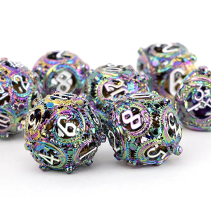 Juego de dados de Metal de dragón redondo colorido de 7 piezas, juego de dados huecos de varios lados adecuado para juegos de mesa RPG de rol y juegos de cartas - Product Image 6