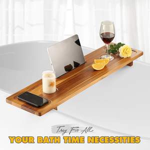 Best Quality Bathtub Tray Caddy, Solid Acacia Wood <b>Bath</b> Tray for <b>Tub</b>, Large Anti-tipping <b>Bath</b> Table Tray, Bathroom Organizer - Product Image 5