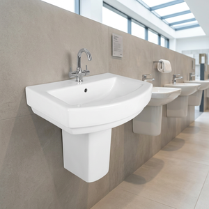 Lavabo rond en granit avec support en pierre, évier demi-pied écologique pour salle de bain, idéal pour hôpitaux et centres commerciaux - Product Image 6