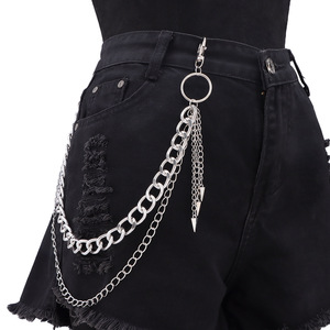 Cadena de cintura estilo hip hop de metal con colgante de doble capa con púas, cadena corporal de aleación de zinc, moda casual - Product Image 6