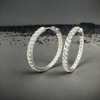 Grandes boucles d'oreilles créoles rondes éternelles en argent sterling 925 plaqué rhodium avec diamants en moissanite VVS pour femmes