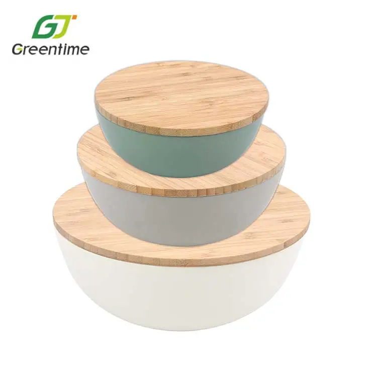 Custom New Design wooden bowl Bamboo Fiber Dinner Biodegradable Eco Fruit Bamboo Lid Bowl Sets