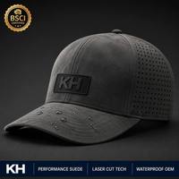 Gorra Trucker de Gamuza de Lujo KH, con Corte Láser, Impermeable, Deportiva, con Bordado 3D Personalizado y Cierre a Presión