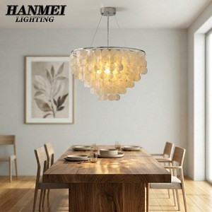 American Modern Design White Lighting Fixture Adjustable Height Suspended Chandelier or Pendant Light HM-Shell <b>Lamp</b>-YW21188 Mode - Product Image 4