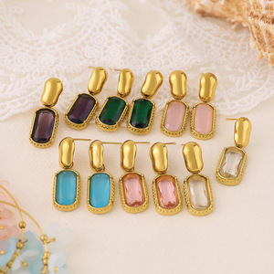 18K Gold PVD Plated <strong>Stainless</strong> <strong>Steel</strong> Drop Earrings for Women New Design Oval Colored Zircon Trendy Fashion <strong>Jewelry</strong> for Gift - Product Image 3