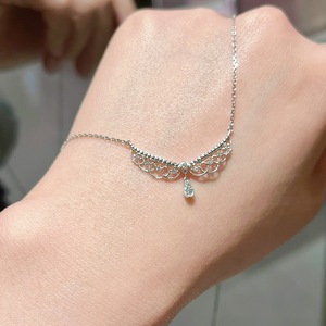 Collar con Colgante de Anillo de Plata de Ley S925 con Lazo de Princesa y Diamantes, Corona de Flores de Diamantes Brillantes, Dulce y Delicado, Estilo Hada - Product Image 1