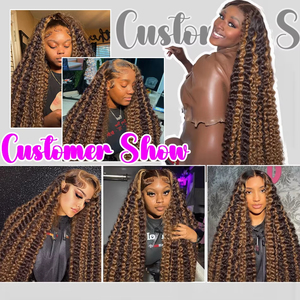 Peluca de Cabello Humano con Ondas Profundas y Encaje Frontal, 250% de Densidad, 13x6 13x4, Peluca Frontal de Encaje HD, Color Ombre Rubio Miel para Mujer - Product Image 6