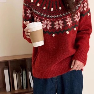 Un <span class=keywords><strong>pull</strong></span> rouge <span class=keywords><strong>de</strong></span> Fair Isle pour Noël et le Nouvel An, un haut jacquard rétro <span class=keywords><strong>chic</strong></span> pour femme en automne et en hiver, et un - Product Image 3