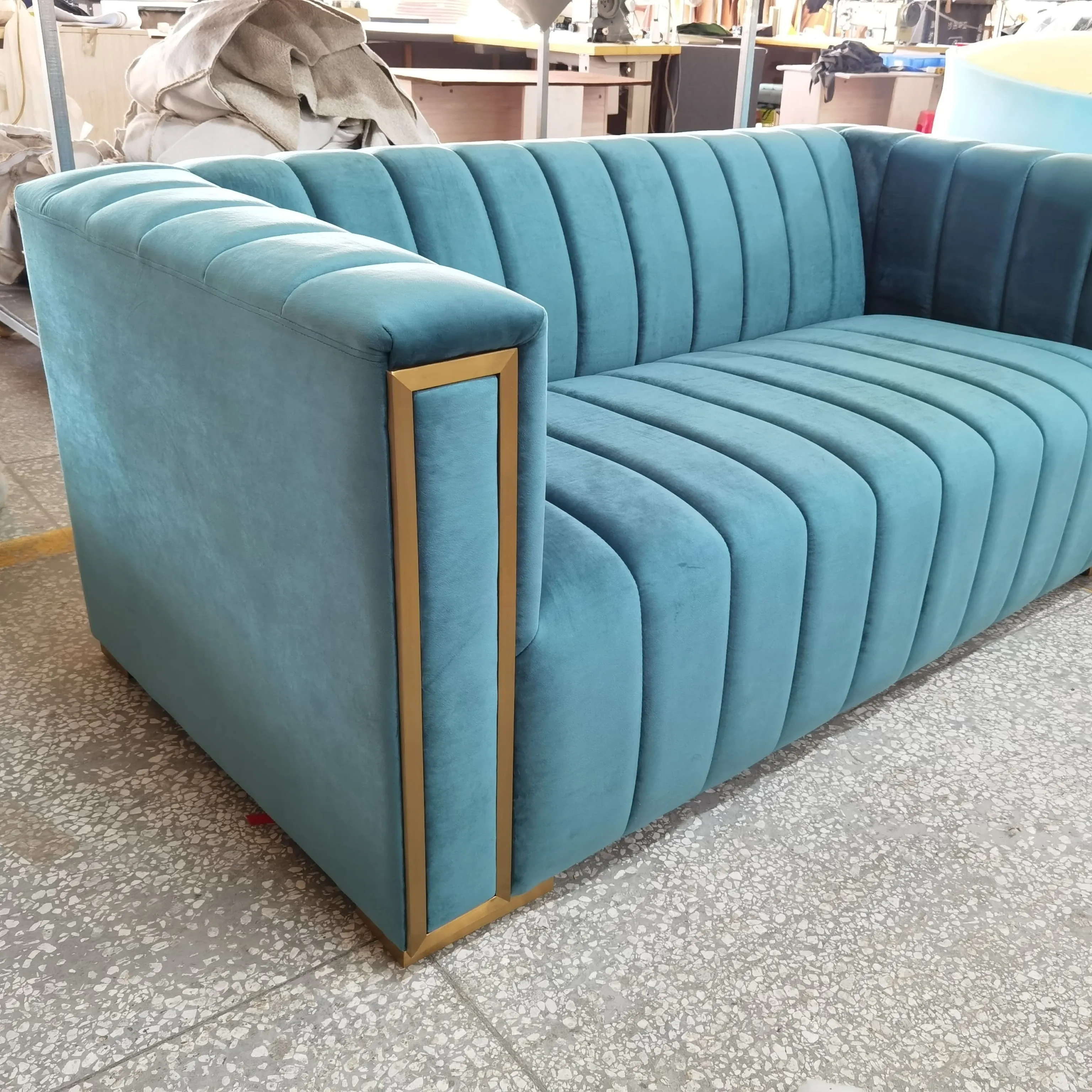 Sofa Set Sofa Ruang Tamu Bahan Beludru Mewah, Set Perabot Kursi untuk Rumah