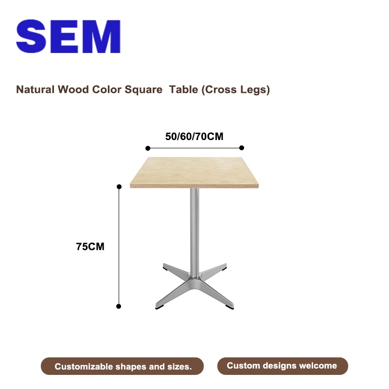 Table carrée couleur bois naturel (pieds croisés)