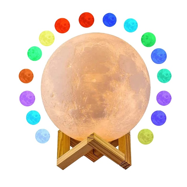 TAIKOO Rechargeable 16-Color LED Moon Lamp 3D Printing ABS Globe with Touch Control Lunar Light Gift Remote Control 3D Moon Lamp