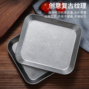 Stainless Steel Snack Plate 14x14cm Square Retro Style Cold Dish Vegetable Plate <b>Barbecue</b> Tray Hotel Use - Product Image 3