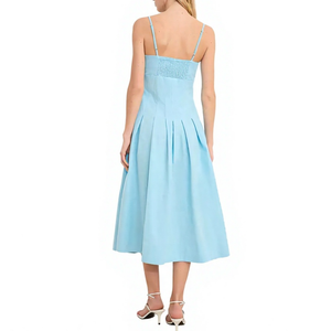 Nouvelle arrivée, robe midi légère à bretelles spaghetti personnalisée, dos smocké, plissée, coupe évasée, robe d'été pour femmes - Product Image 3