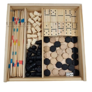 Juguetes clásicos de madera 4 en 1, juego de juguetes de madera de 4 juegos de mesa Mikado, palos de recogida, Damas, dominó de ajedrez para fiesta, juego de viaje - Product Image 1