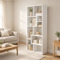 Étagère de bibliothèque et bibliothèque commerciale moderne en MDF durable à 5 niveaux, blanche, non pliable, pour chambre à coucher et salon