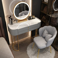 Miroir lumineux sur pied de style nordique moderne pour chambre à coucher, coiffeuse durable en bois de pin massif