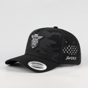 Casquette de golf et de baseball personnalisée à 5 panneaux, imperméable, <span class=keywords><strong>avec</strong></span> patch en PVC, trous <span class=keywords><strong>d</strong></span>écoupés au laser, en polyester camouflage, pour activités sportives - Product Image 1