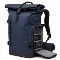 Sac à dos étanche pour appareil photo avec fermeture roll-top, bleu marine, sac étanche pour appareil photo reflex numérique avec ceinture de taille et chaîne de sécurité pour le cyclisme et la photographie en extérieur