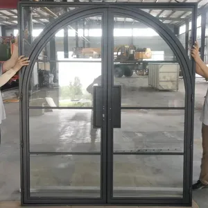 Porte arquée intérieur en acier porte en verre avec serrure dorée