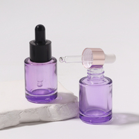 Botol tetes kaca bahu datar 15ml kustom wadah Serum ungu ramah lingkungan dengan kacang yang baru disegel