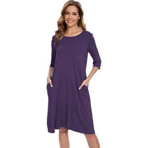 Camisón de Bambú para Mujer, Transpirable y Suave, Manga Media, Cuello Redondo, con Bolsillos, OEM ODM - Product Image 1