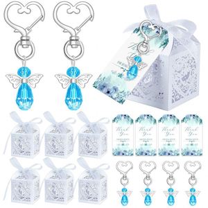 Hot Selling RTS 30 Sets Angel Keychain Favor Bulk Crystal Angel Wing Pendant Organza Bag Thank You Tag Funeral Memorial Gift - Product Image 1