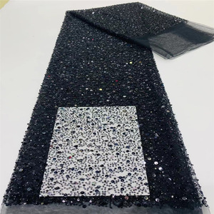 Factory Sale <strong>Tissu</strong> Brod&eacute; De <strong>Perles</strong> Iridescent Bead Lace Mesh Shiny Sequin Embroidery Tulle Fabric for Woman Evening Party Dress - Product Image 2