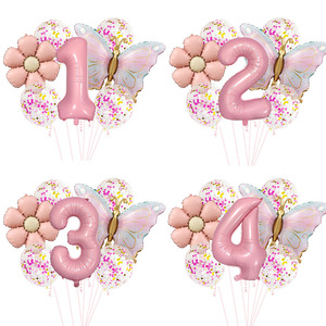Ensemble de ballons <span class=keywords><strong>papillon</strong></span> rose mat avec confettis en latex pour la fête d'<span class=keywords><strong>anniversaire</strong></span> des enfants - Product Image 1