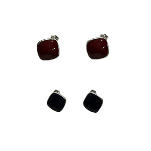 S925 Sterling <b>Silver</b> <b>Stud</b> <b>Earrings</b> Red Black Square Geometric Bezel Setting Everyday Wear - Product Image 5