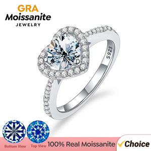 GRA VVS1 D Kleur 1,2 ct Moissanite Hartvormige halo ring 925 sterling zilver 18K goud rhodium plated dames trouwring fijne sieraden - Product Image 2