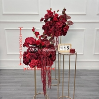 DKB Creative Bourgondiërood Koningsblauw Gemengde Zijden Bloembol 60cm Grote Unieke Realistische Bloemstukken met Hangende Bloem