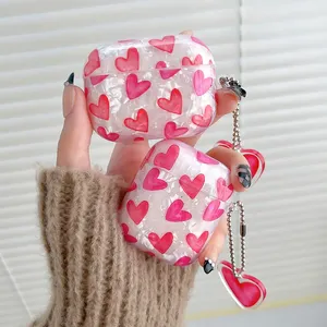 Étui coeur rose pour filles pour <span class=keywords><strong>AirPods</strong></span> Pro Shell Texture housse de protection pour écouteurs pour <span class=keywords><strong>Airpods</strong></span> 2 3 3rd étui souple IMD avec porte-clés - Product Image 2