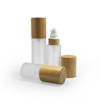 Botol Lotion Kaca Bening/Buram dengan Pompa Bambu, Ukuran Kemasan Kosmetik 30ml 50ml 60ml 100ml 120ml 1oz 2oz 4oz, Model Flat Shoulder