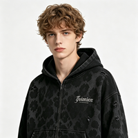 DTG-Bedruckter Schwergewichts-Hoodie Distressed Leopard Reißverschluss-Streetwear-Jacke Herren Vintage-Waschung Gothic-Logo-Oberteil Großhandel Großpackung