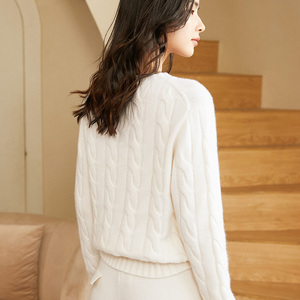 Imfield pronto per la spedizione elegante <span class=keywords><strong>donna</strong></span> girocollo grande treccia cavo a coste <span class=keywords><strong>maglione</strong></span> di Cashmere corto - Product Image 6