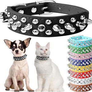 Collar Ajustable con Púas para Perros y Gatos, Correa de Cuello de Cuero PU Estilo Punk Anti-Mordidas, Equipo de Protección - Product Image 1