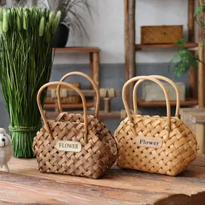 Stacking Baskets Flower Gift Wedding Vintage Universal Cutlery Synthetic Wood Chip Storage Basket