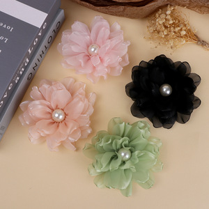 Accesorios para el Cabello con Flores de Tul y Centro de Perlas de 12 cm para Bodas, Manualidades, Bolsos, Zapatos, Decoraciones de Ropa - Product Image 1