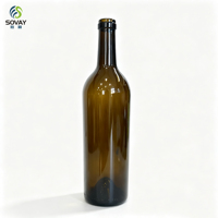 Bouteille de vin en verre ambré de 750 ml, dimension standard Bordeaux, récipient en verre vide pour vin sans bulles, approvisionnement en vrac