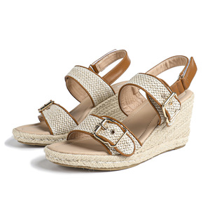 Sandales compensées pour femme à bout ouvert, tige en paille, fermeture à boucle, style estival, semelle épaisse, plateforme rehaussante - Product Image 5