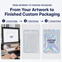 Sacs refermables holographiques personnalisés avec fenêtre transparente, pochettes en Mylar pour emballage et stockage